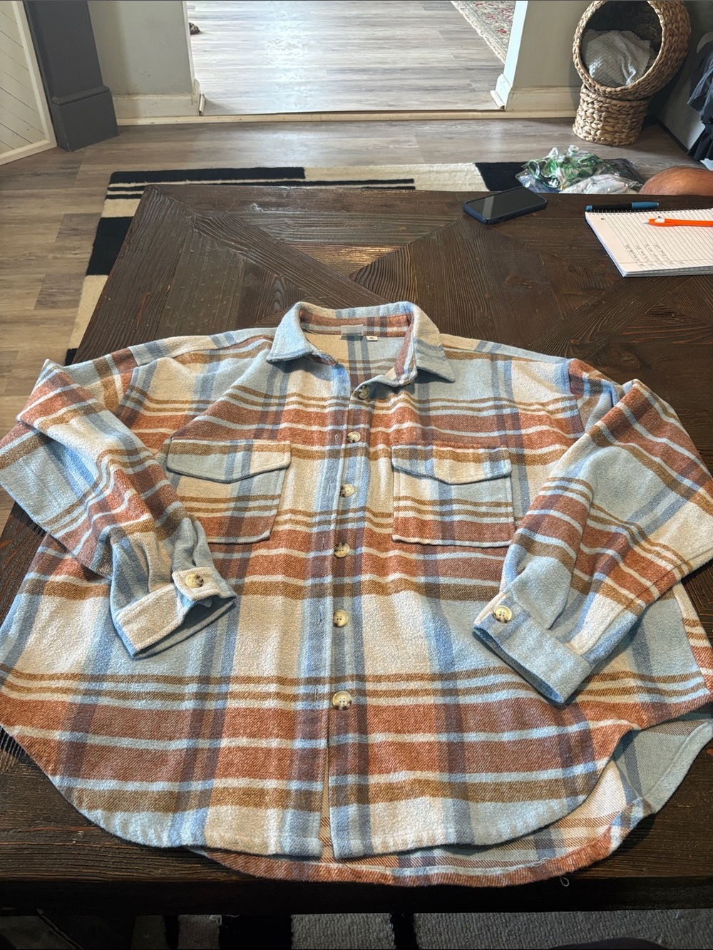 Ford Plaid Button-Down Shirt Jacket in Light Blue & Brown